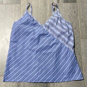 AQC Clothing Stripes Adjustable Straps Cotton Tank Top Blouse Blue Size 1/Small